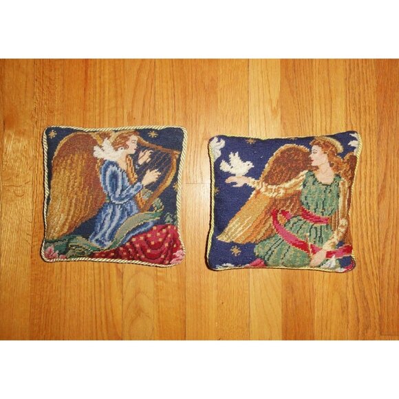 Vintage Needlepoint Christmas Pillow Lot Angels dove angel holiday decorative - Picture 7 of 12
